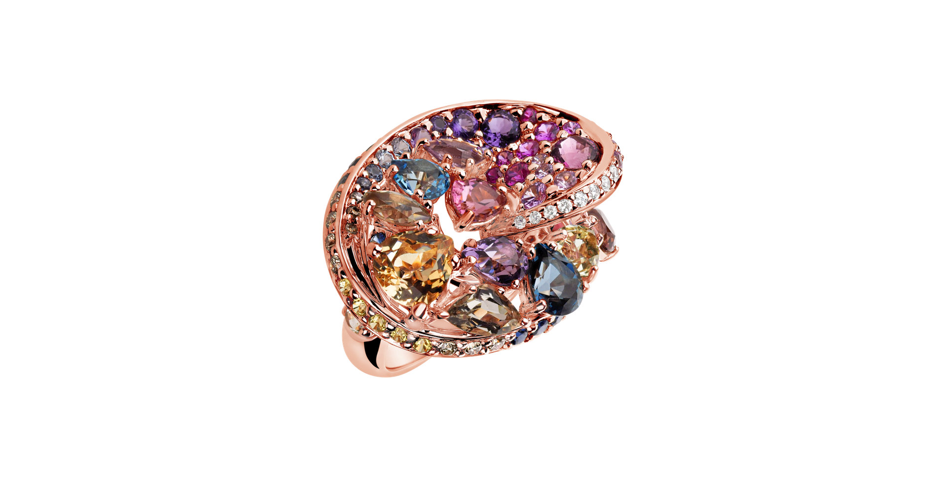 Diamond ring with Sapphire and Amethyst Rainbow World