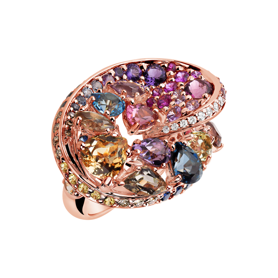 Diamond ring with Sapphire and Amethyst Rainbow World