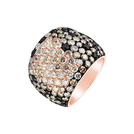 Ring with white, brown and black diamonds Charleston Charm