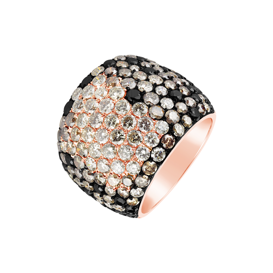 Ring with white, brown and black diamonds Charleston Charm