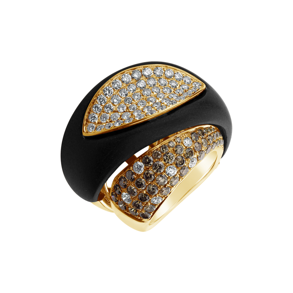 Ring with brown and white diamonds and Agate Héra