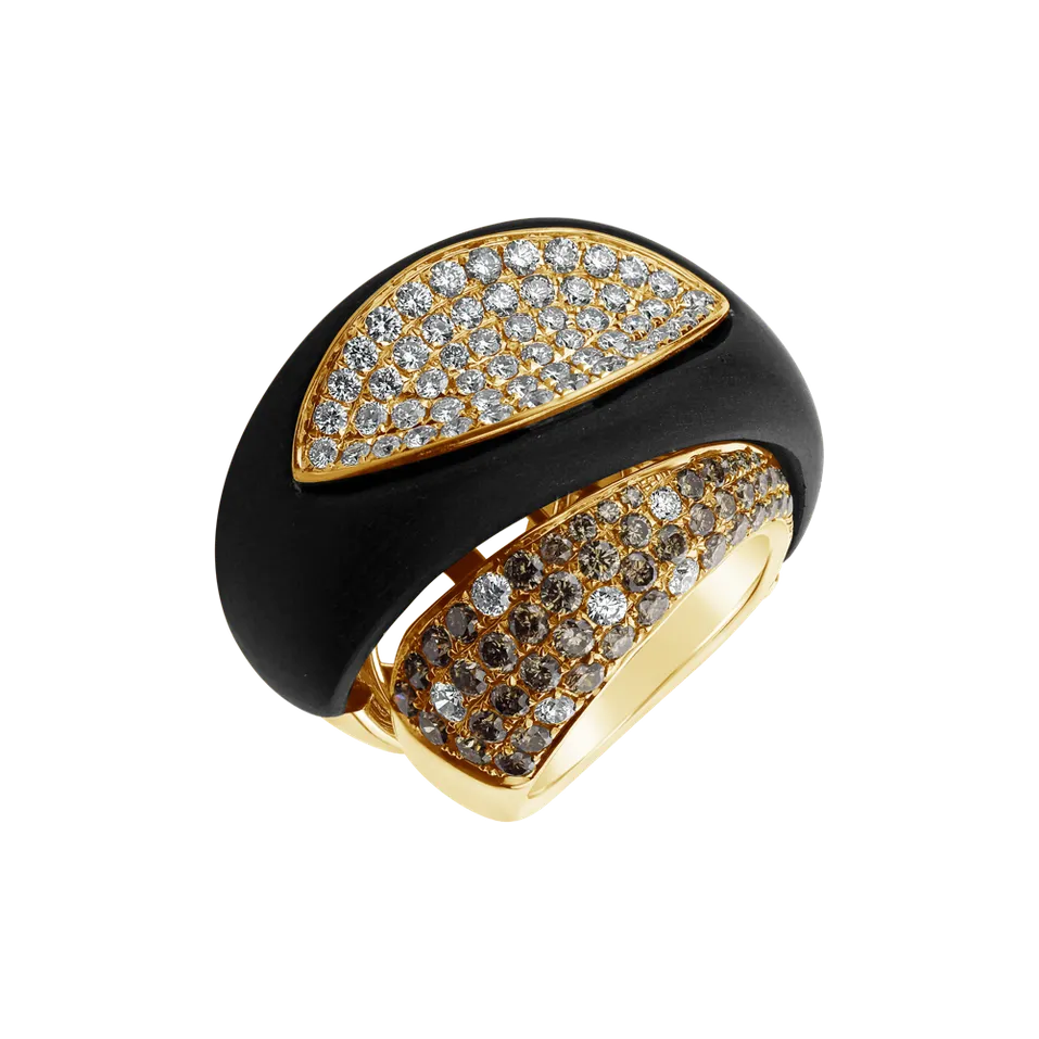 Ring with brown and white diamonds and Agate Héra