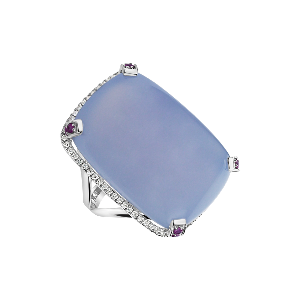 Diamond ring with Chalcedony and Sapphire Ofélie