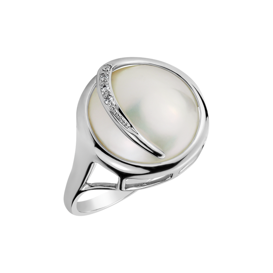 Diamond ring with Pearl Posidonia Hope