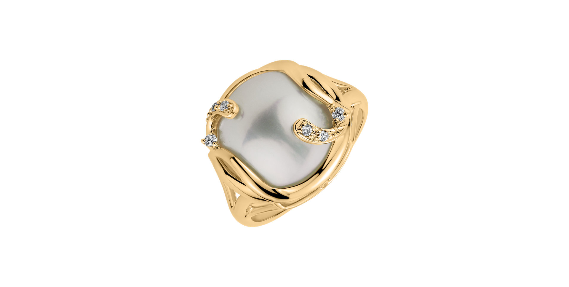Diamond ring with Pearl Tear of Whale