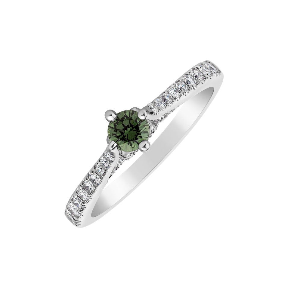 Ring with green diamonds and white diamonds Flame of Love