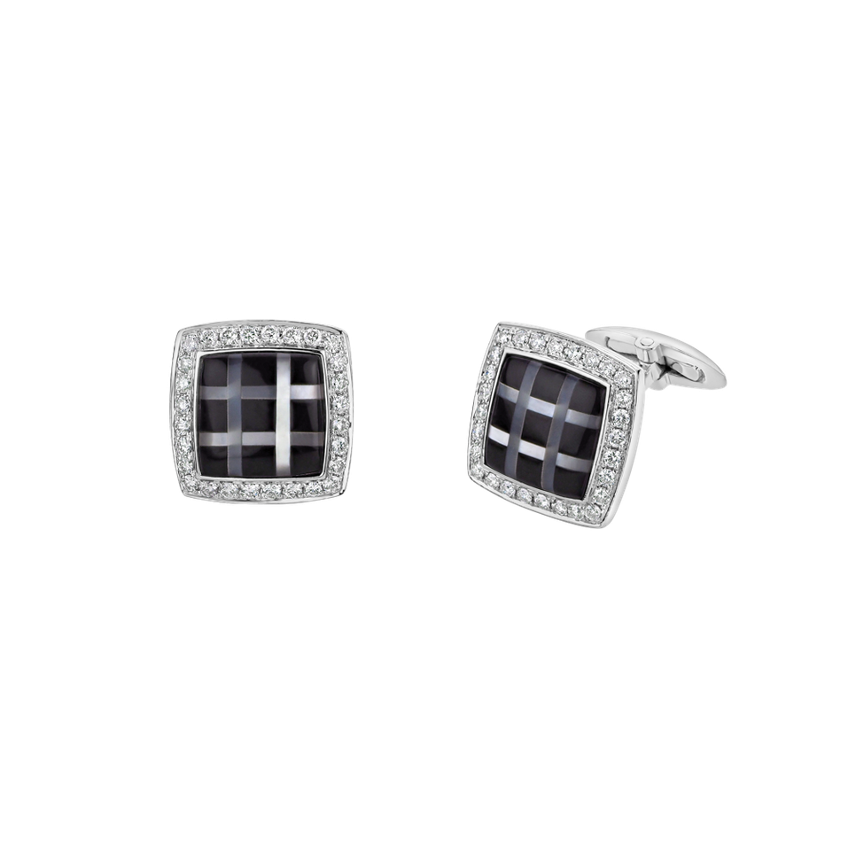 Diamond cufflinks with Onyx and Mother of Pearl Masculine Touch