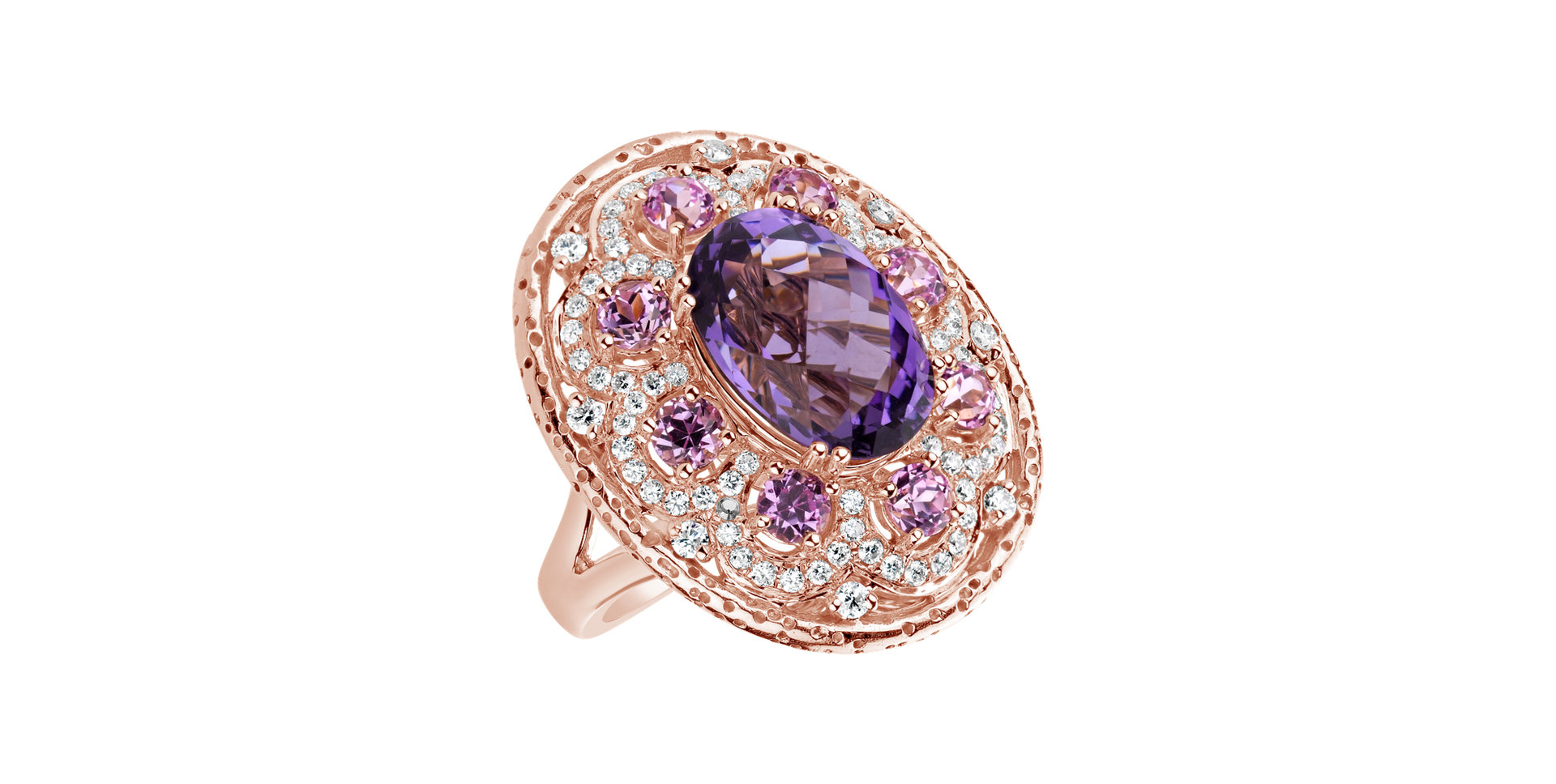 Diamond ring with Amethyst and Sapphire Romantic Poem