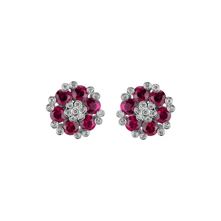 Diamond earrings with Ruby The Ruby Garden
