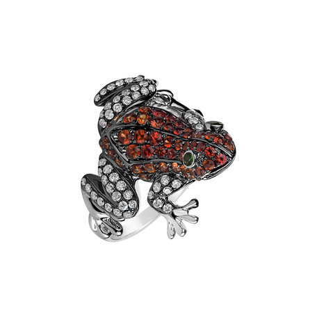 Diamond ring with Ruby and Garnet Miracle Frog
