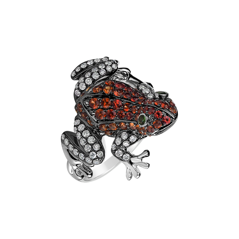 Diamond ring with Ruby and Garnet Miracle Frog