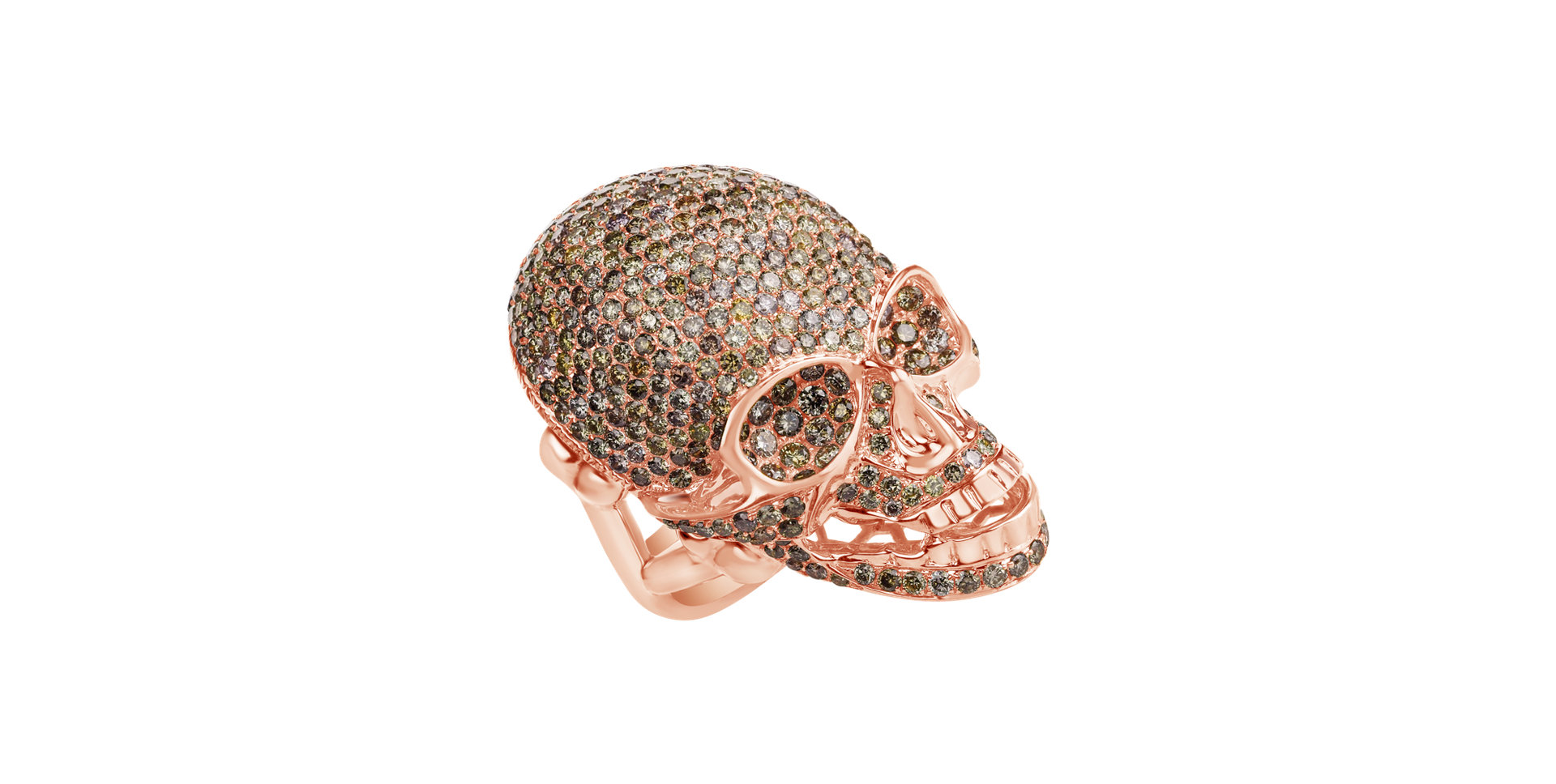 Ring with brown and white diamonds Diamond Skull