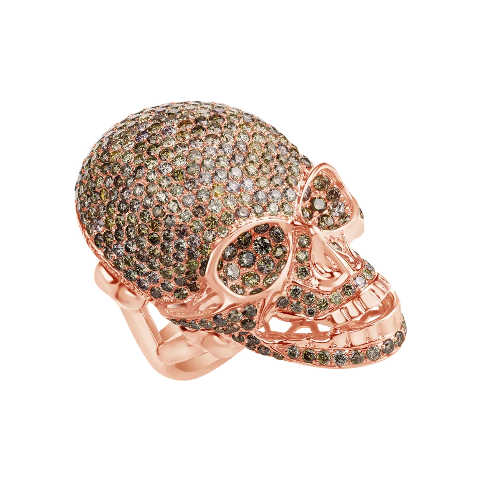 Ring with brown and white diamonds Diamond Skull