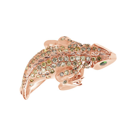 Ring with brown diamonds and Garnet Diamond Lizard