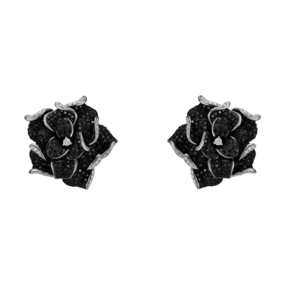 Earrings with black and white diamonds Night Royal Rose