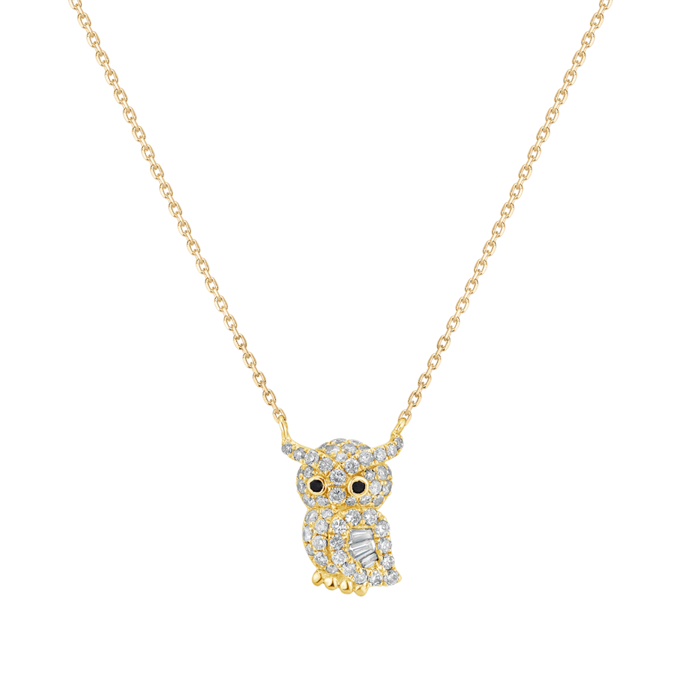 Necklace with black and white diamonds Diamond Owl