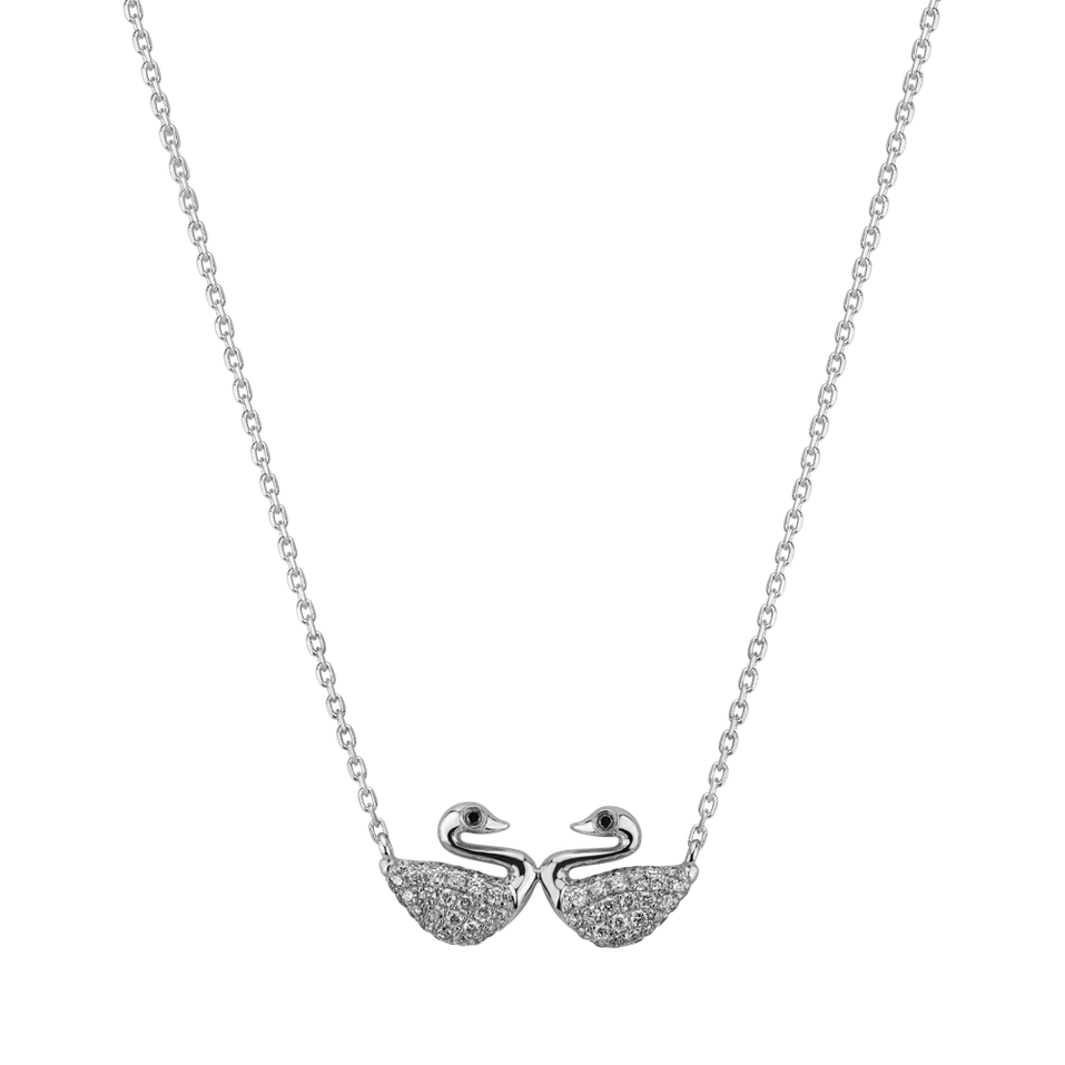 Necklace with black and white diamonds Swan Lovers