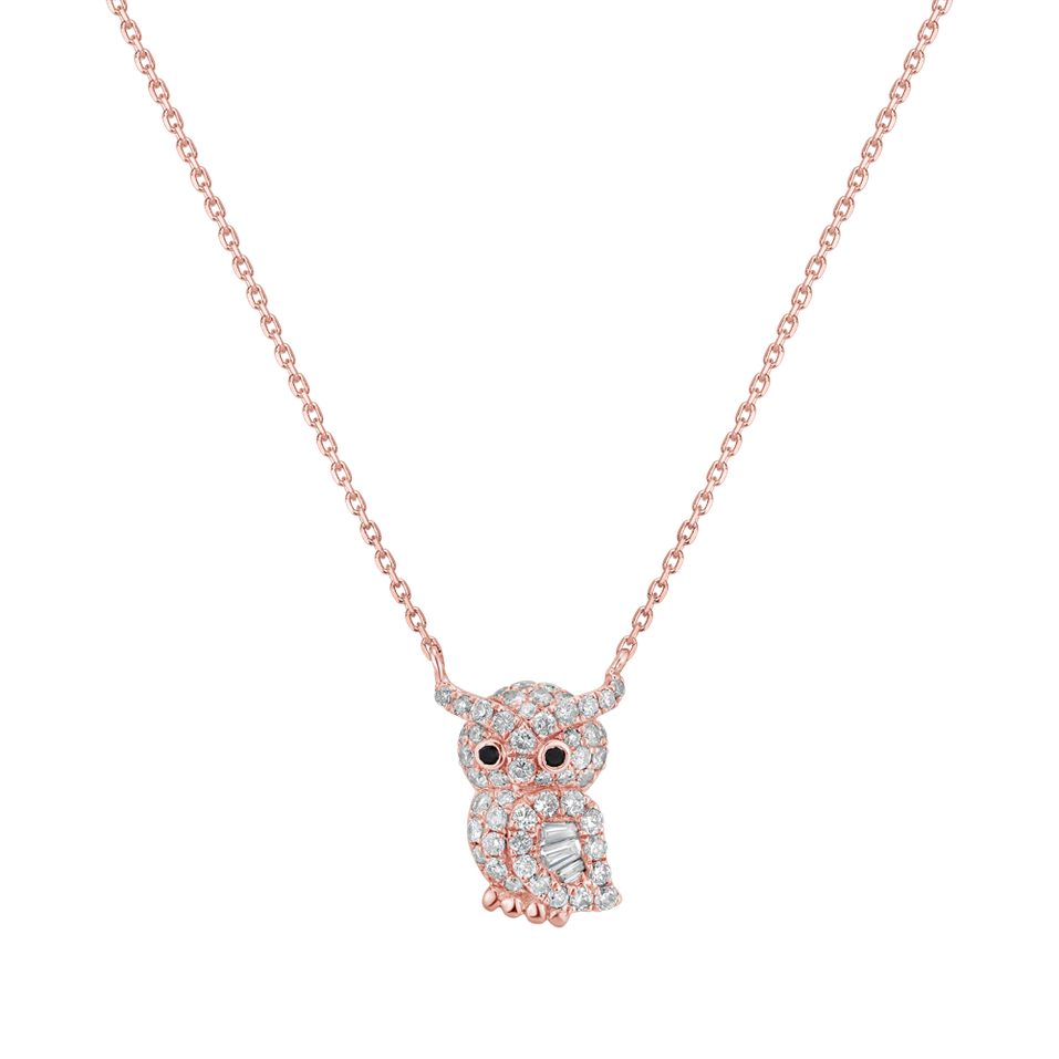 Necklace with black and white diamonds Diamond Owl