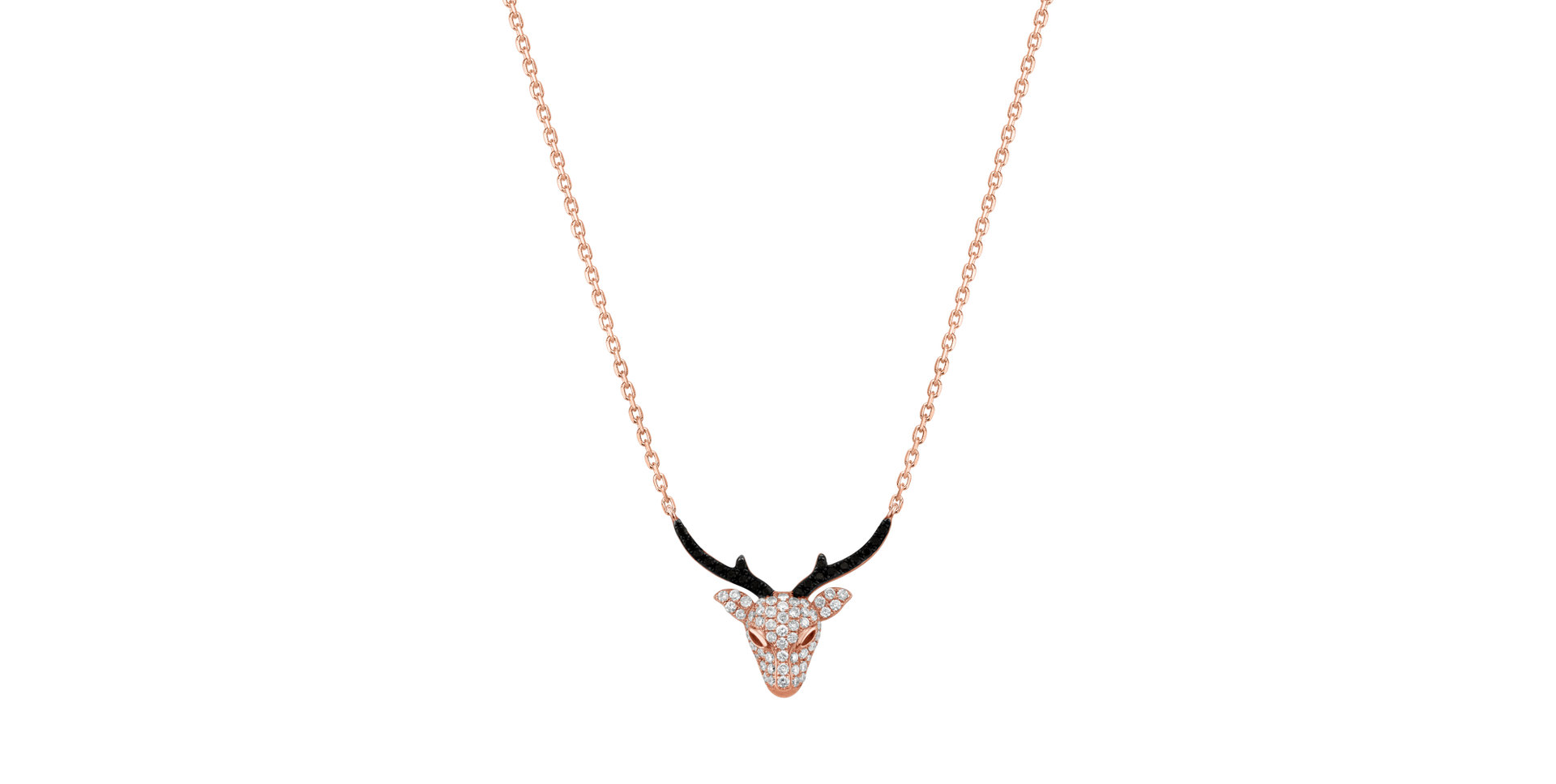 Necklace with black and white diamonds Reindeer Happiness