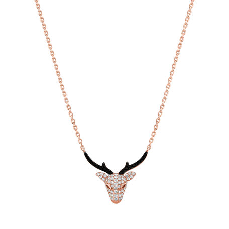 Necklace with black and white diamonds Reindeer Happiness