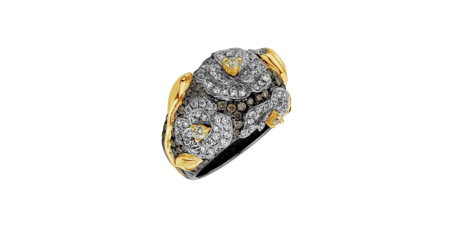 Ring with brown and white diamonds Black Jade Rose