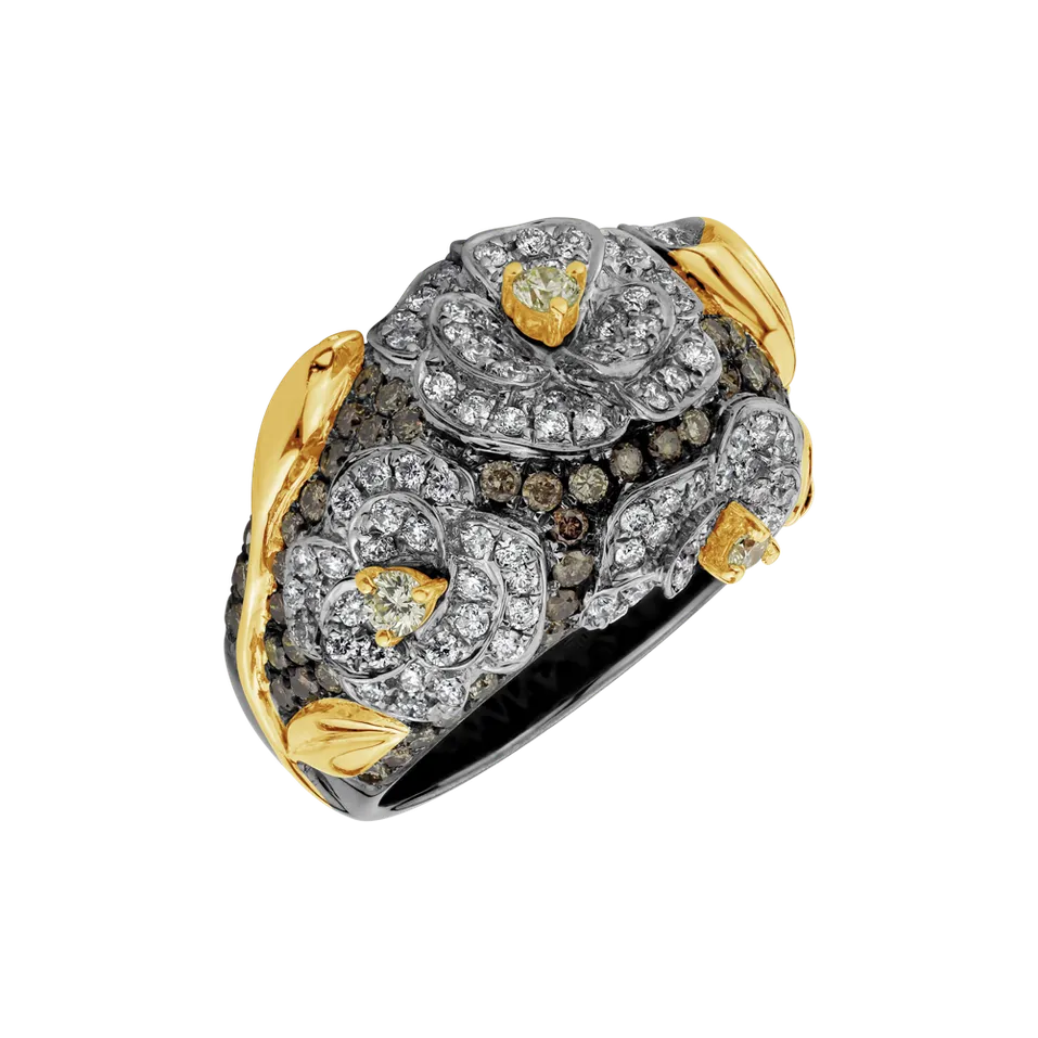 Ring with brown and white diamonds Black Jade Rose