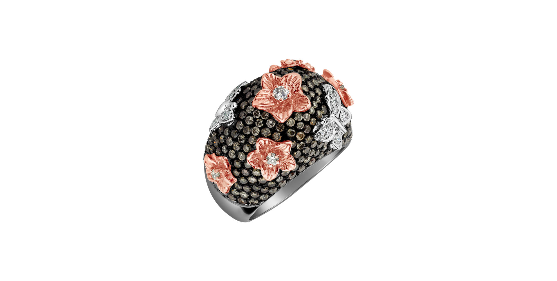 Ring with brown and white diamonds Night Garden