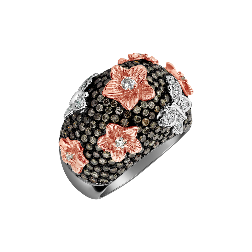 Ring with brown and white diamonds Night Garden