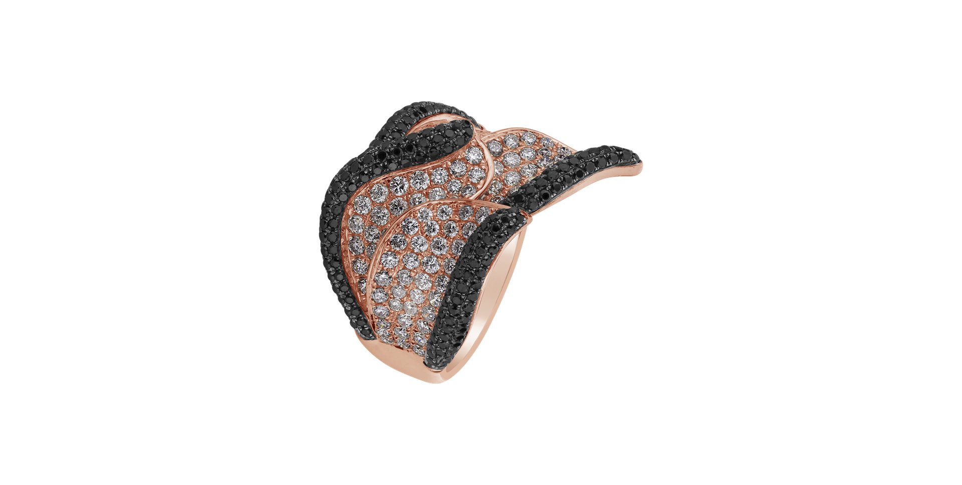 Ring with black and white diamonds Magic Wave