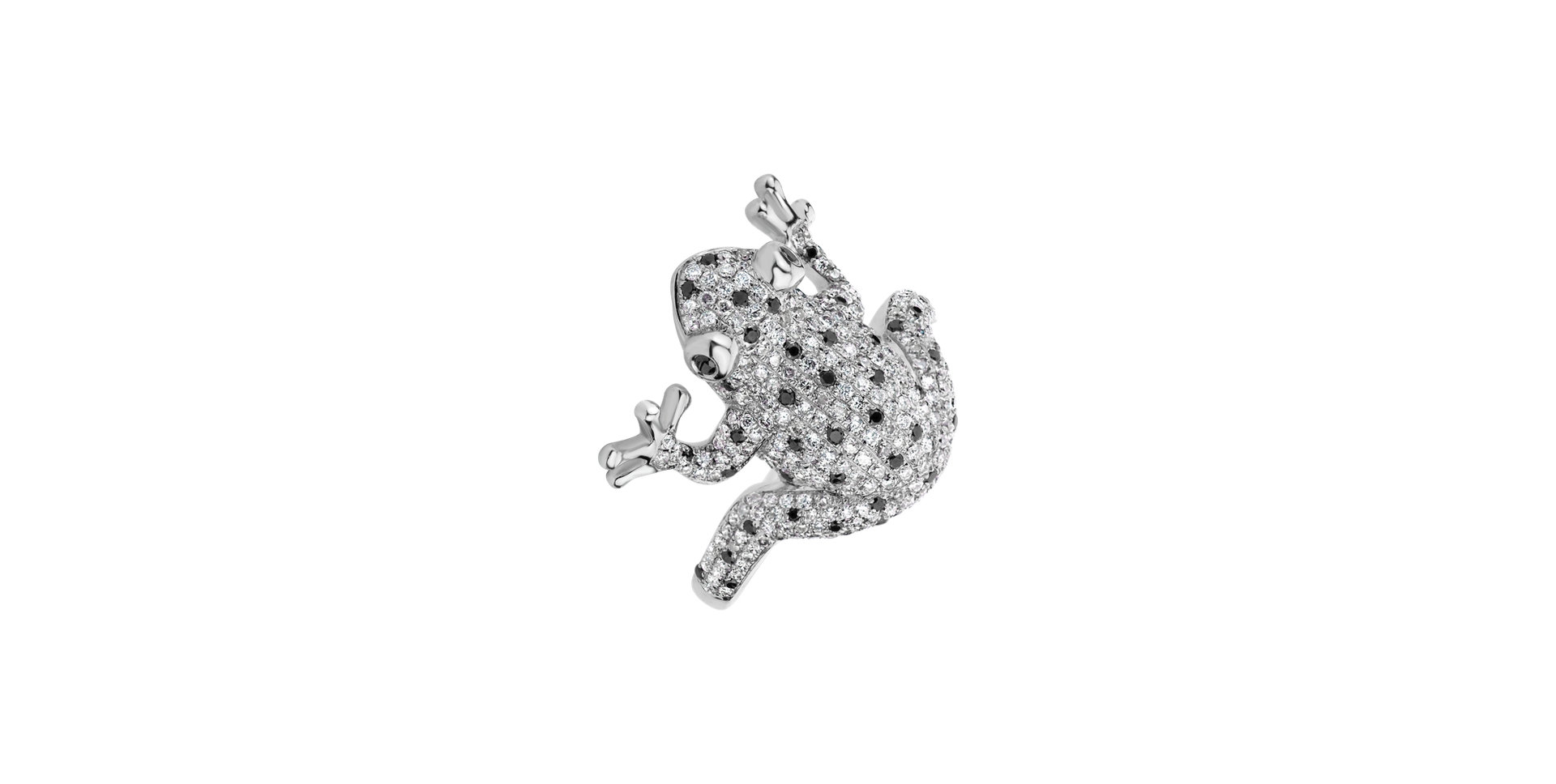Ring with black and white diamonds Magic Frog