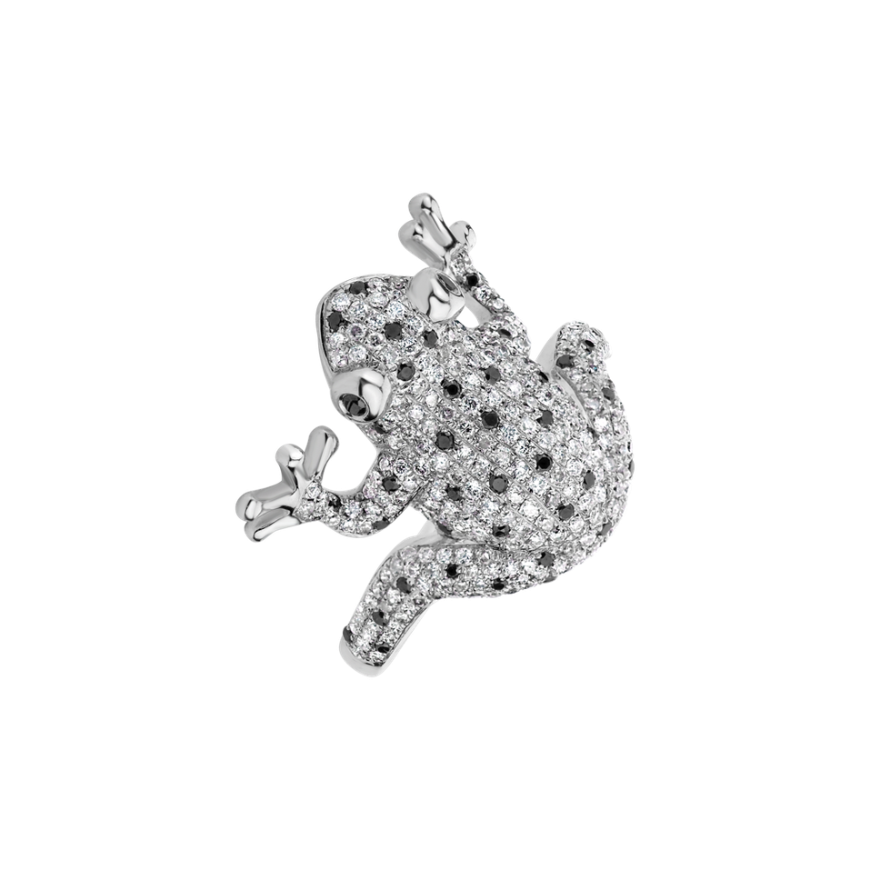 Ring with black and white diamonds Magic Frog
