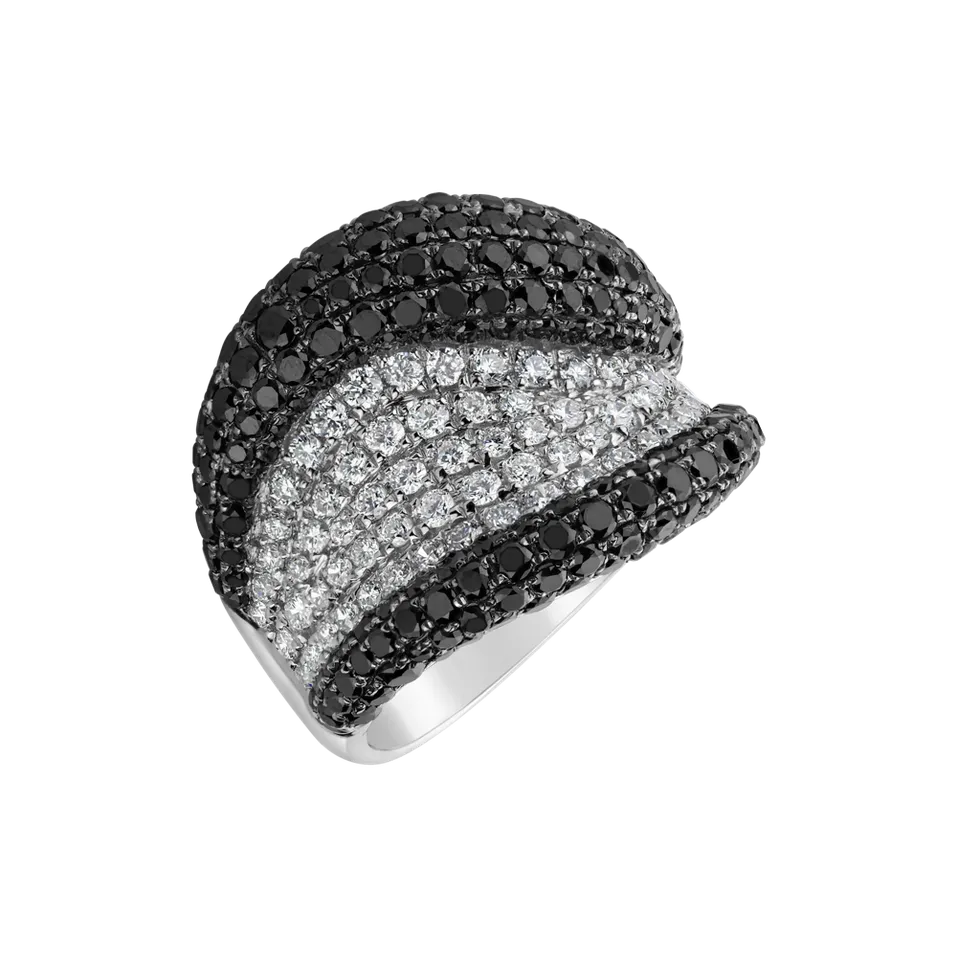 Ring with black and white diamonds Ocean Storm