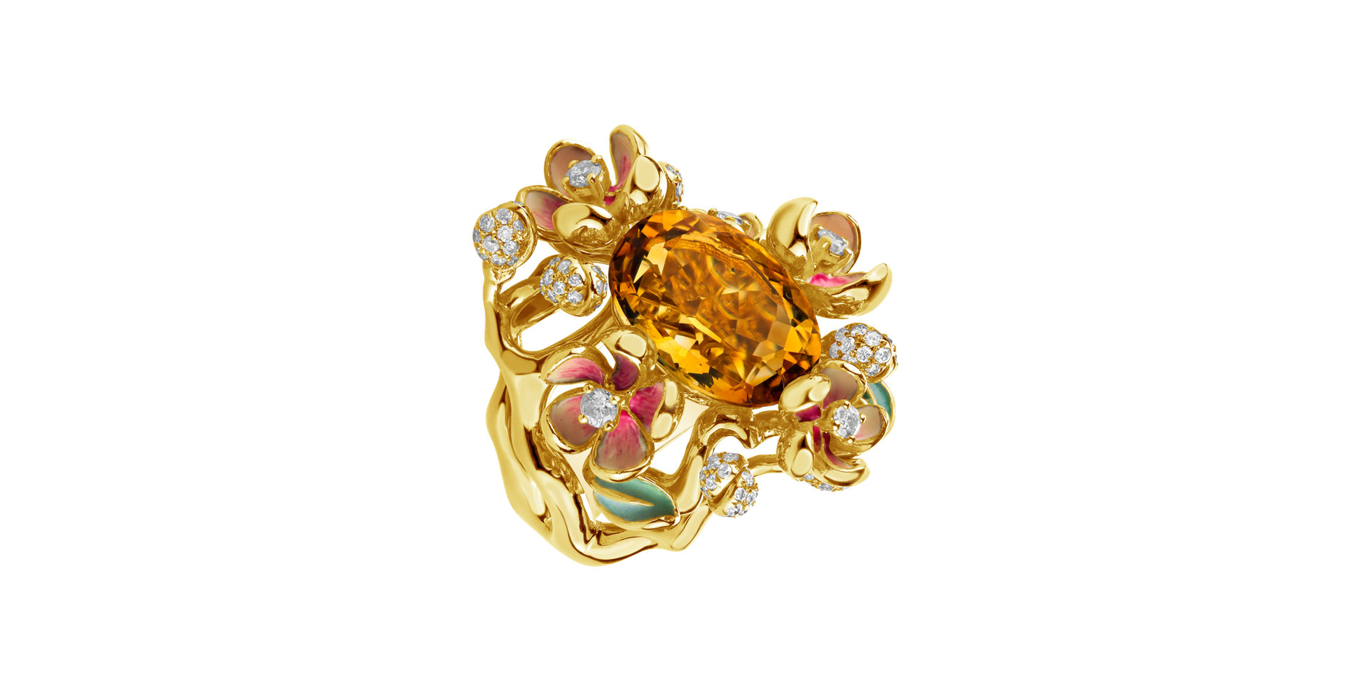 Diamond ring with Citrine and Enamel Fike