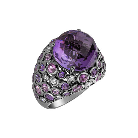 Diamond ring with Amethyst and Sapphire Estela