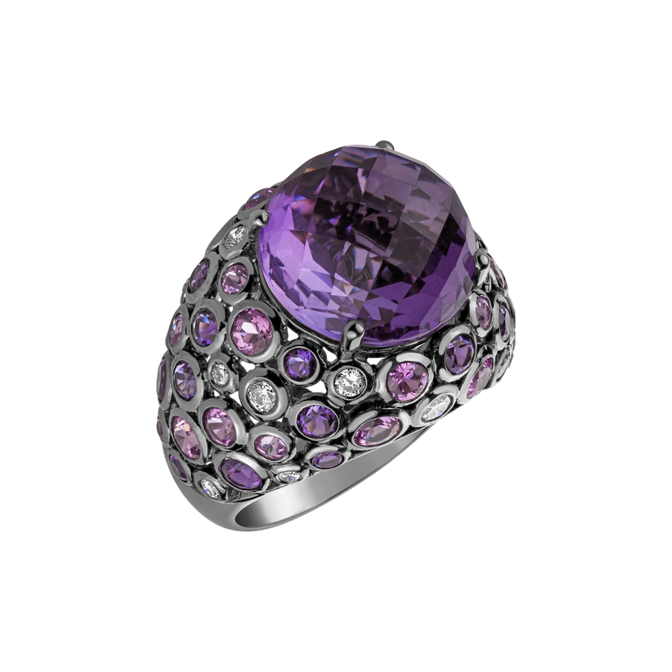 Diamond ring with Amethyst and Sapphire Estela