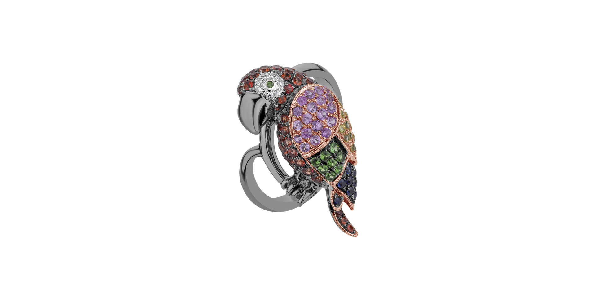 Diamond ring with Garnet and Sapphire Magic Parrot