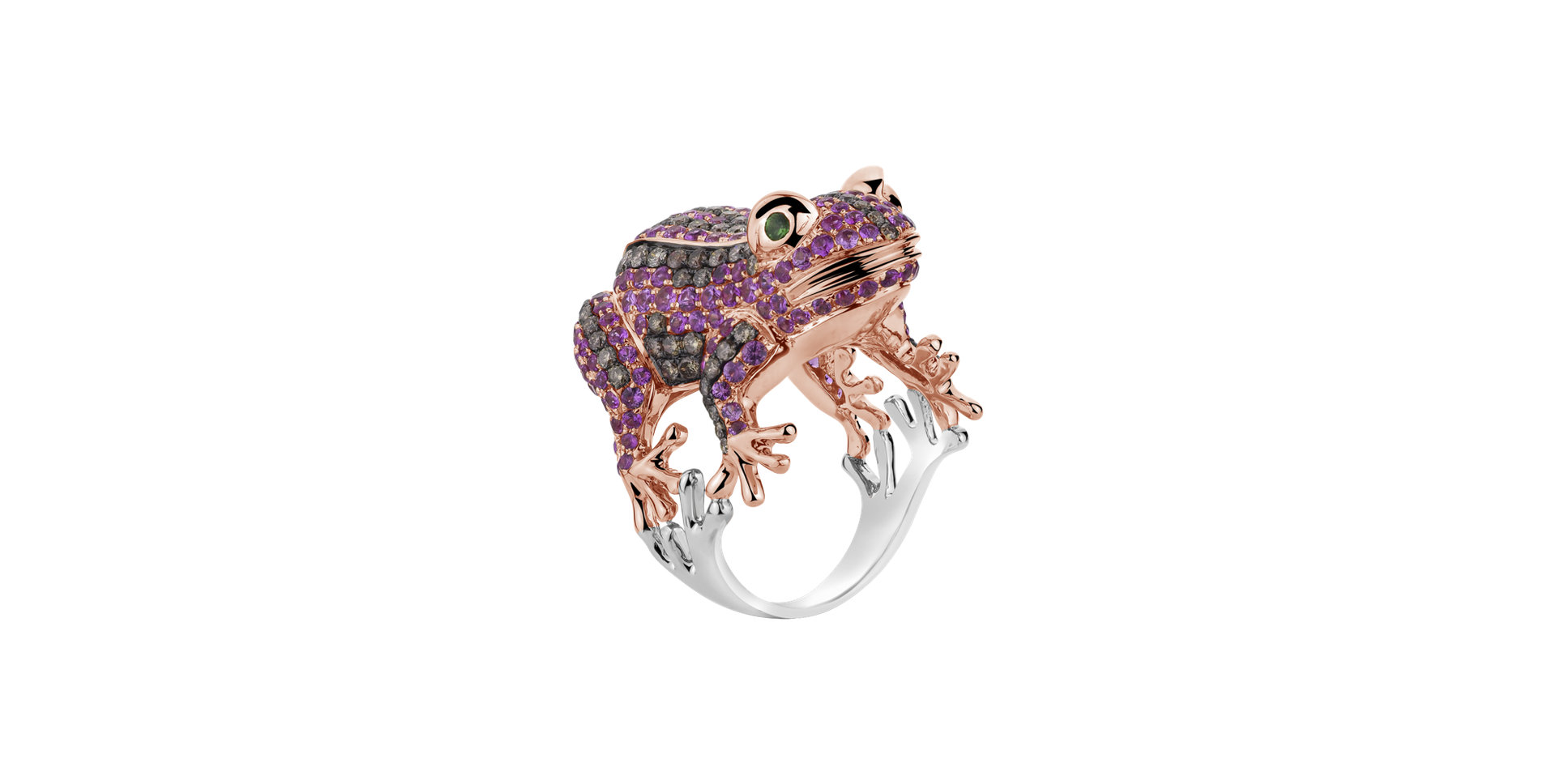 Ring with brown diamonds, Garnet and Sapphire Posh Frog