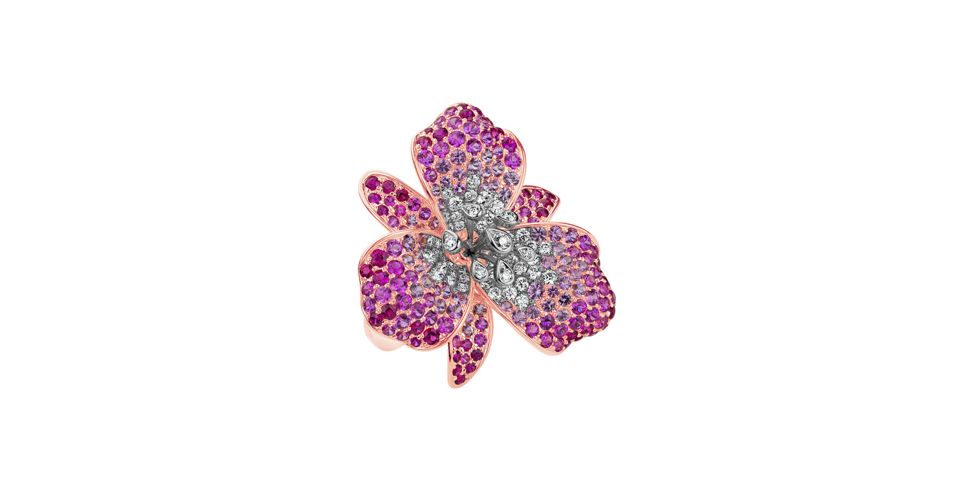 Diamond ring with Ruby and Sapphire Queen of Orchid