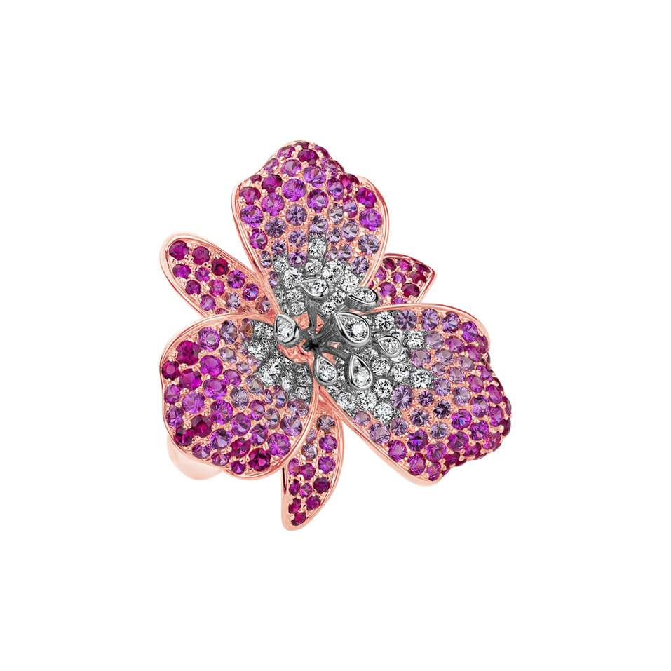 Diamond ring with Ruby and Sapphire Queen of Orchid