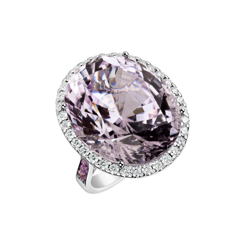 Diamond ring with Kunzite and Sapphire Endless Treasure