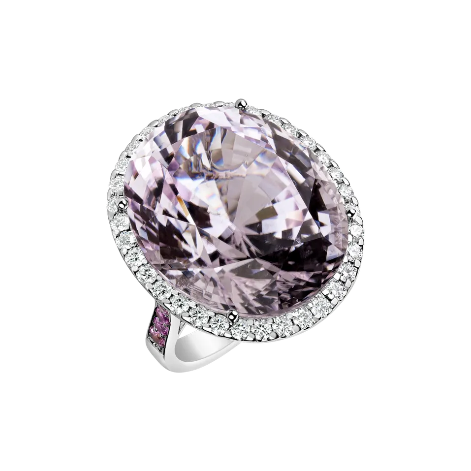 Diamond ring with Kunzite and Sapphire Endless Treasure