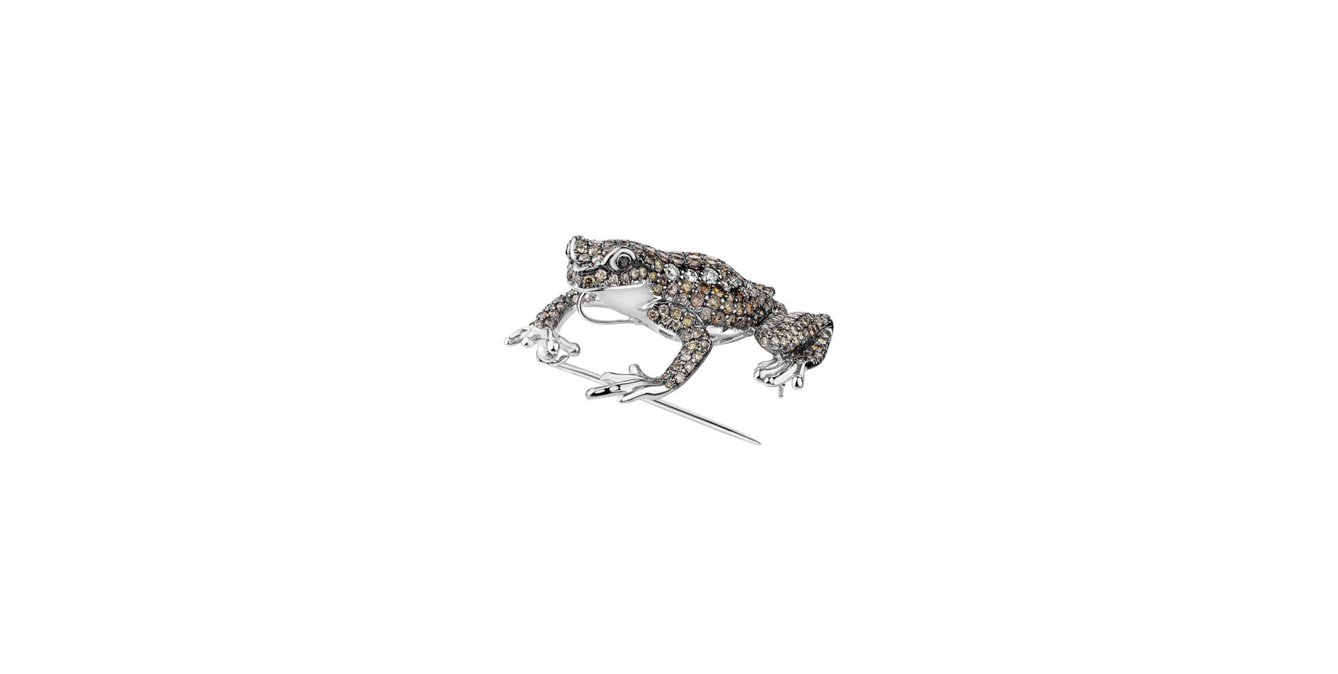 Brooch with white, brown and black diamonds Mystery Frog