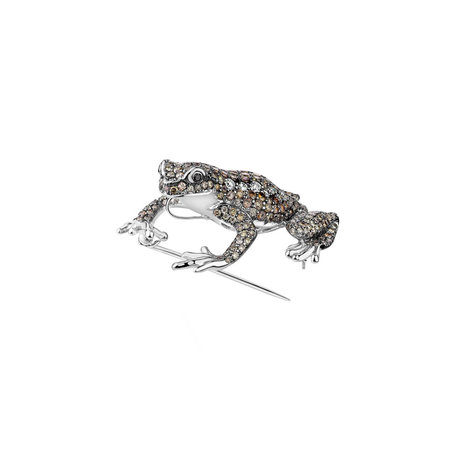 Brooch with white, brown and black diamonds Mystery Frog