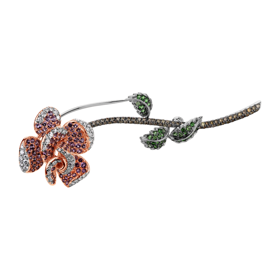 Brooch with brown and white diamonds and gemstones Fairy Rose