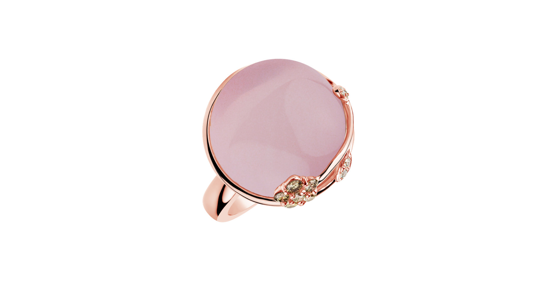 Ring with Rose Quartz, brown and white diamonds Neverending Romance