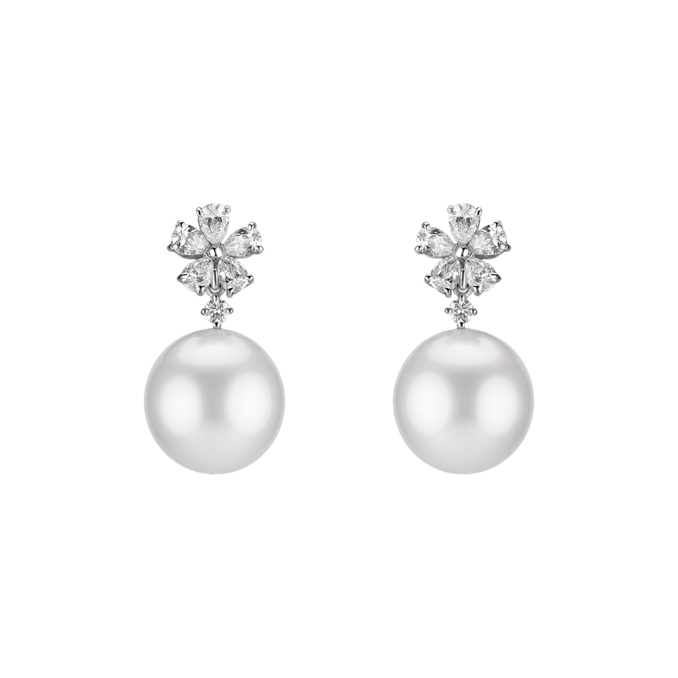 Diamond earrings with Pearl Pearl Flower