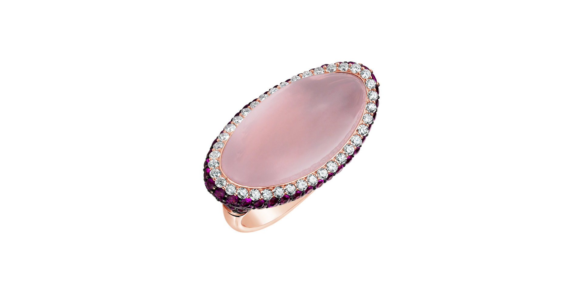 Diamond ring with Rose Quartz and Sapphire Blanc