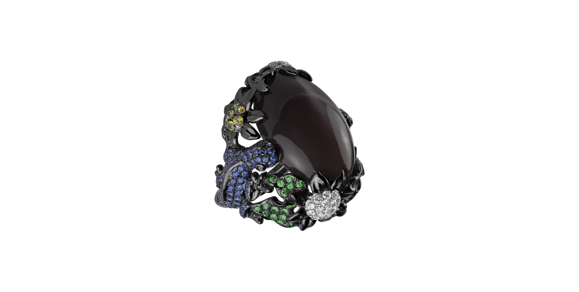 Ring with black and white diamonds and gemstones Jamain Rose