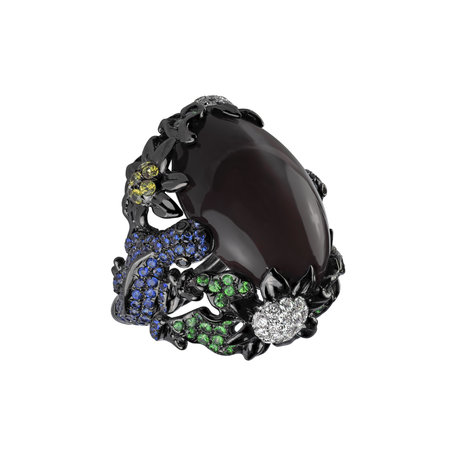 Ring with black and white diamonds and gemstones Jamain Rose