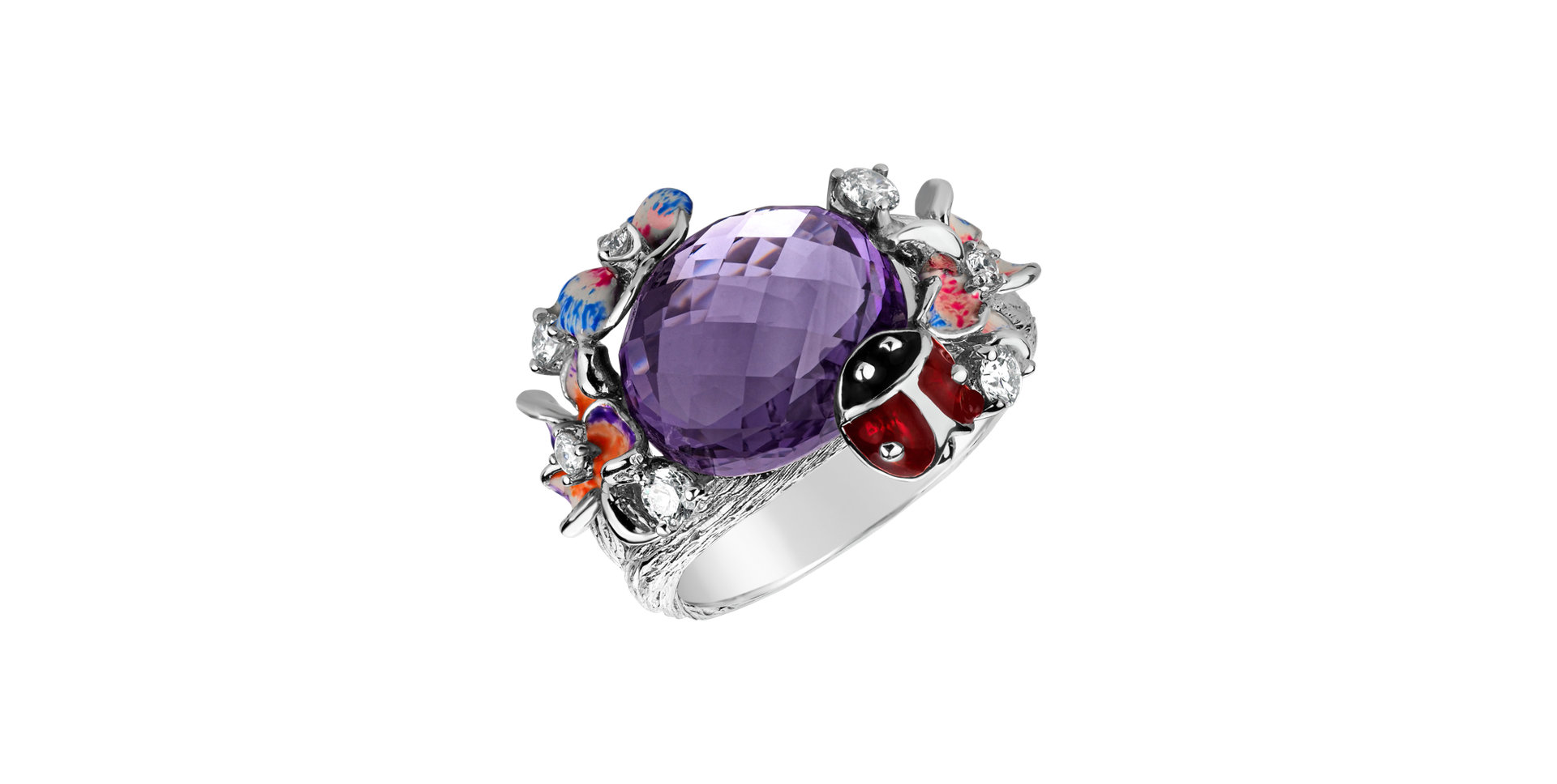 Diamond rings with Amethyst and Enamel Lilac